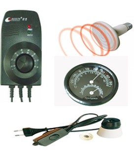 Kit riscaldamento terrario con termostato, lampada ceramica e termoigrometro