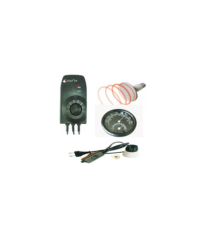 Kit riscaldamento terrario con termostato, lampada ceramica e termoigrometro