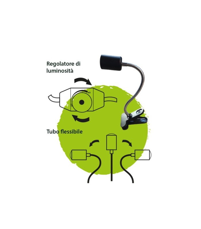 Portalampada flessibile con pinza e regolatore